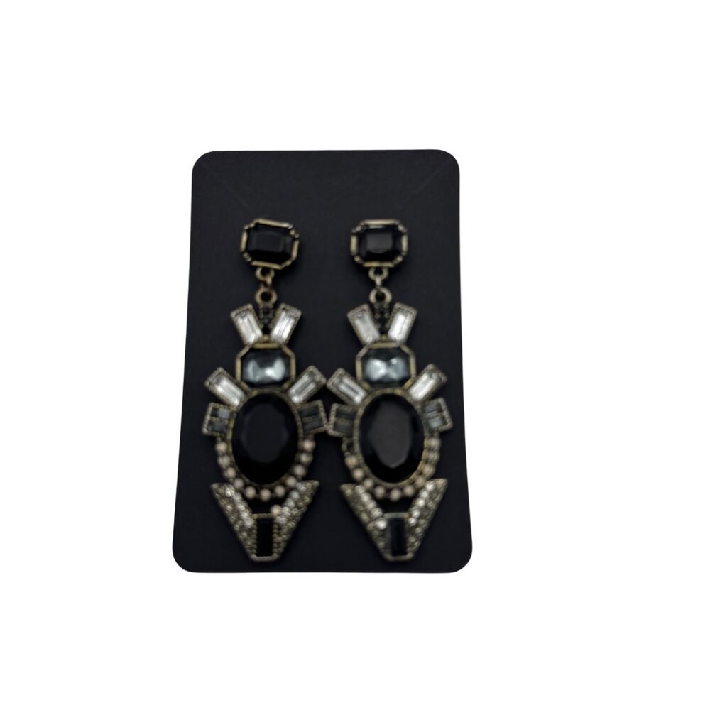 Vintage Style Dangle Earrings Black Stone Geometric Design Statement Jewelry